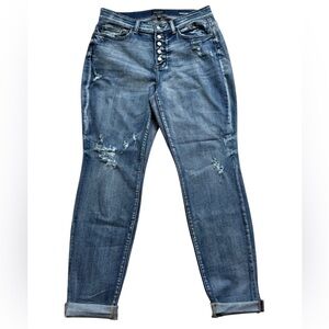 Judy Blue Teagan Mid Rise Boyfriend Jeans 16W Distressed All Button Fly Stretch
